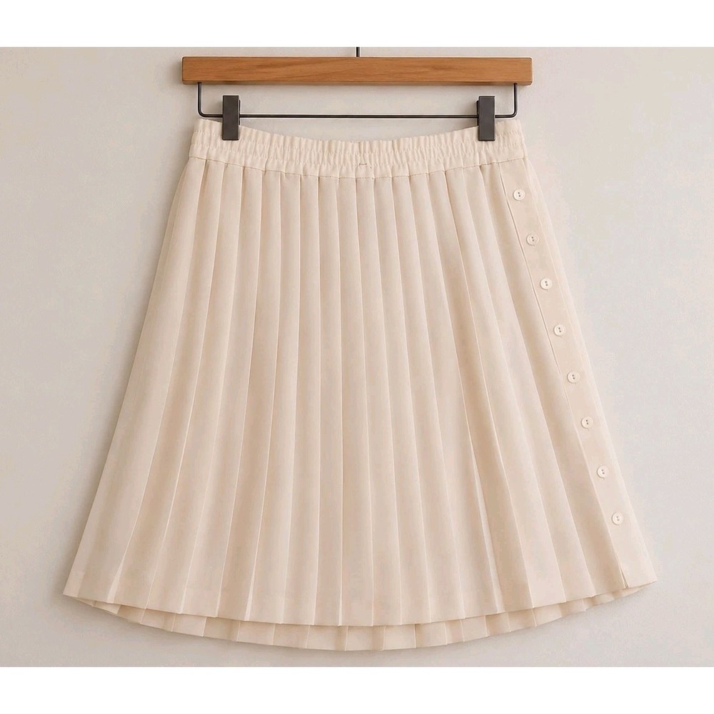 Vintage 90s Esprit Essentials Pleated Mini Skirt Ivory Cream Women's Medium - Picture 2 of 12
